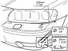 4 Applies to the S60 and V70 up to and including model year -2004 Raise the car. Remove: the screw (1) from the left-hand air baffle (2). the left-hand air baffle by pulling it backwards.