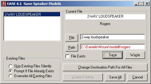 xhn file from the EASE Loudspeaker Base module: File > Import ASCII. Choose a folder to store the model: At this point only attenuation data are loaded into the EASE loudspeaker model.