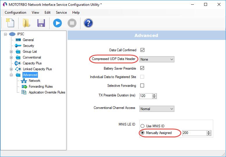 Configuring MOTOTRBO Equipment In the left pane, select Advanced.