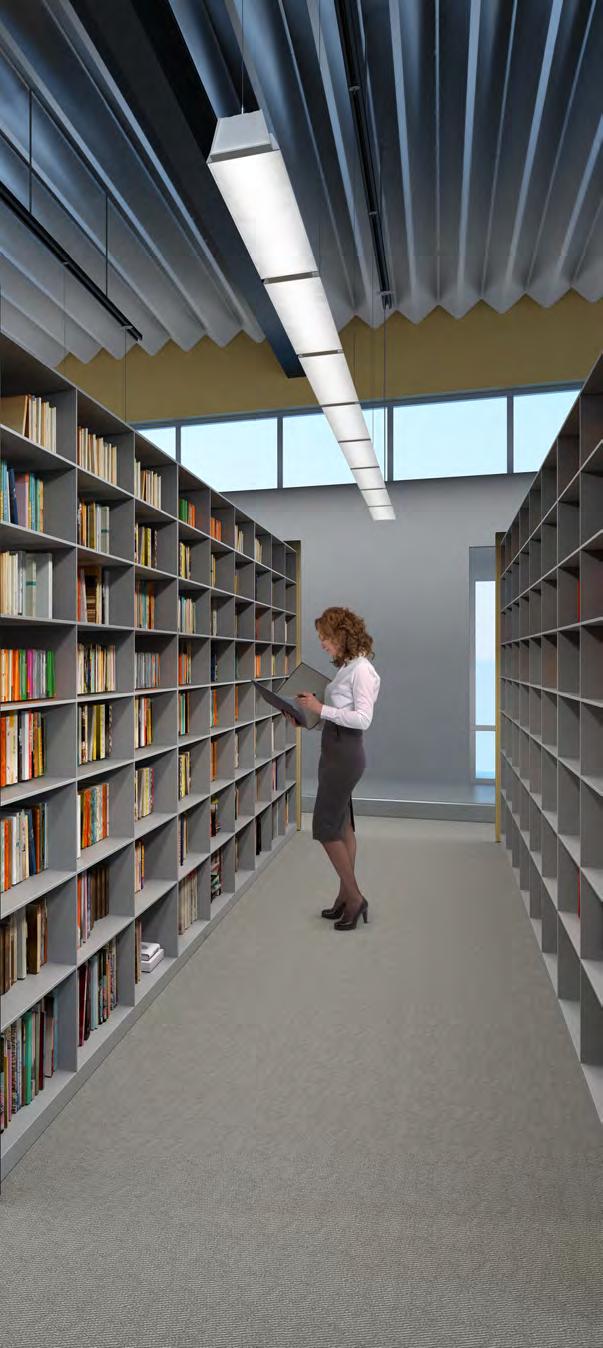RZL Achieve higher vertical light distribution for uncompromised uniformity Libraries are difficult to light due to the fact that stacks need 35-40 fc on the vertical surfaces, but also need to be