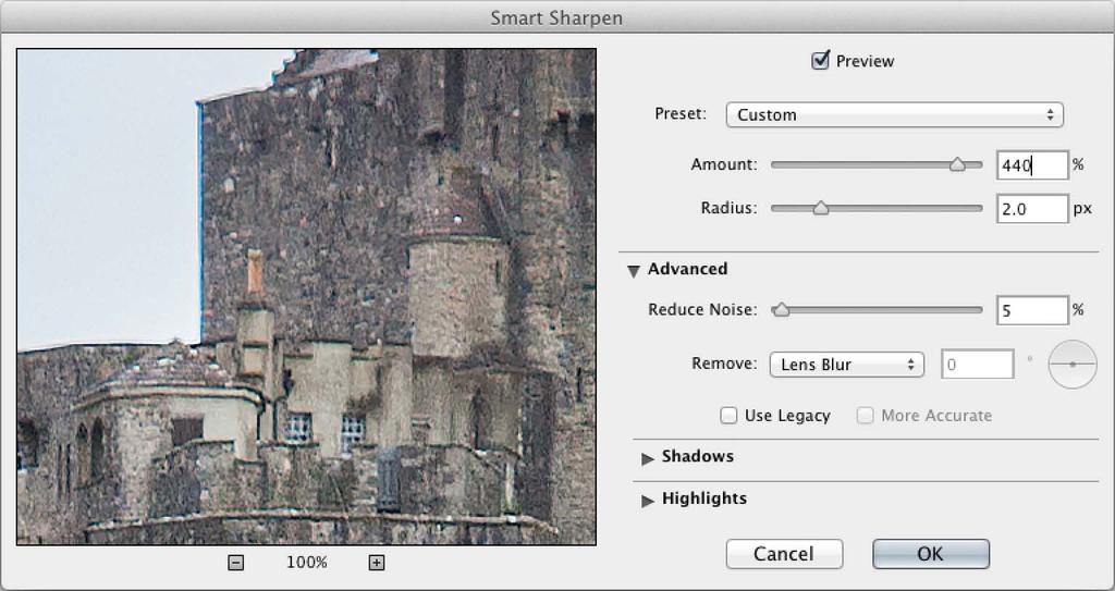 Figure 12 Shown here are the new Smart Sharpen filter options.