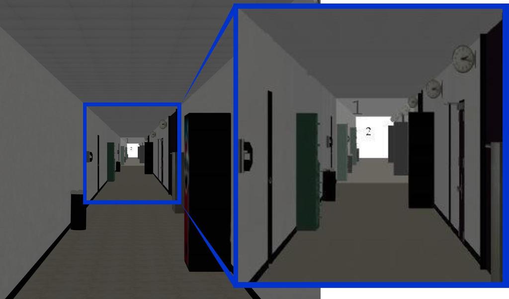 Figure 4: A fading preview image displayed forward, backward (rotated around 180 degrees), inverted (left and right walls swapped) and both inverted and backward.