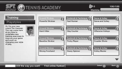 Changing Play Styles: Additional styles can be unlocked by completing Tennis Academy missions.