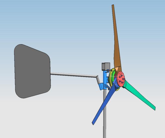 Figure 11. HAWT Complete Assembly Model. Figure 12 shows the blade model parameter named Stations that is related to the expression for the distance between the stations of the wind turbine blade.