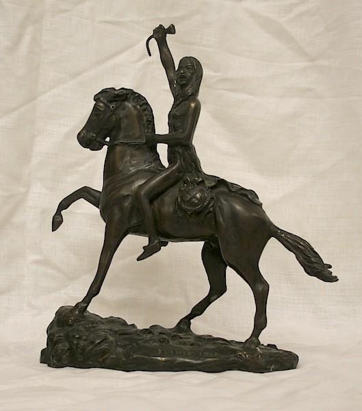 Western #S083 Size: 12 w x 5 l x 13 h Material: Bronze Title/ Description: Native Warrior on Horse Artist: Frederic