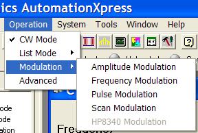 Within the Operation Menu are the following choices (depending on the model type and options in your 2400/2500) of modulation settings windows: