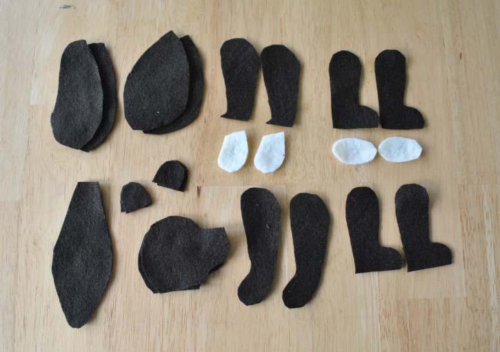 9 by 12 wool or wool blend felt contrasting color wool felt (or blend) for paw pads and nose 6 mm safety eyes needle and thread doll making needle embroidery