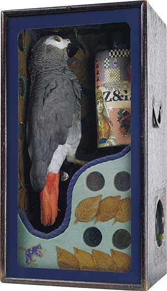 Joseph Cornell Fortune Telling Parrot (Parrot Music Box), ca. 1937-1938. 1938. Box construction, 16 1/16 x 8 3/4 x 6 11/16 inches. Peggy Guggenheim Collection. 76.2553.126.