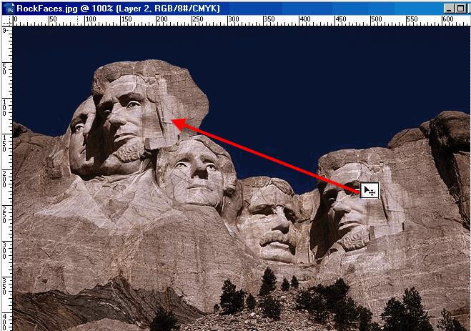 ** To Deselect the head on the original use Ctrl+D. ** Now use a selection tool of your choice to select Lincoln's head. Once Lincoln head is selected, keep the selection tool activated.