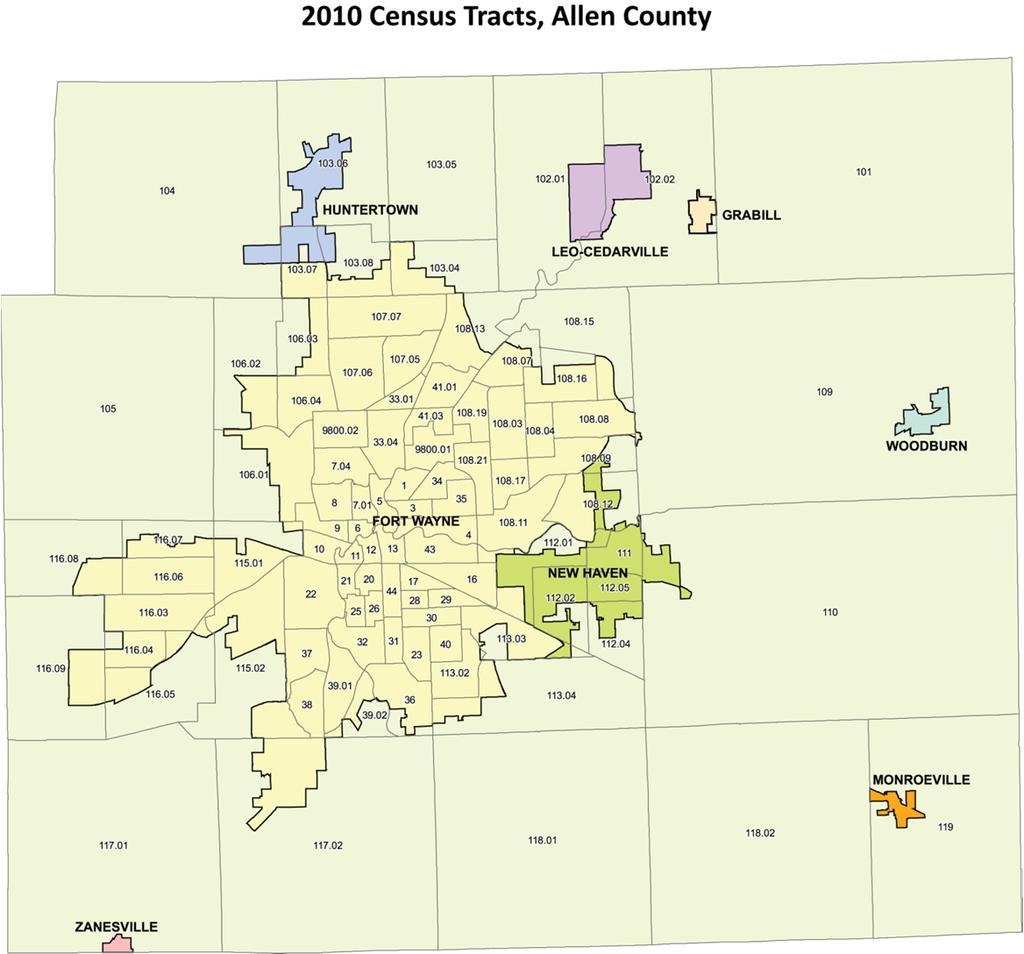 Population 7 from census to census. The map of the 2010 Census for Allen County is shown below, and the population for each census tract in Allen County is shown in Table 1.3.