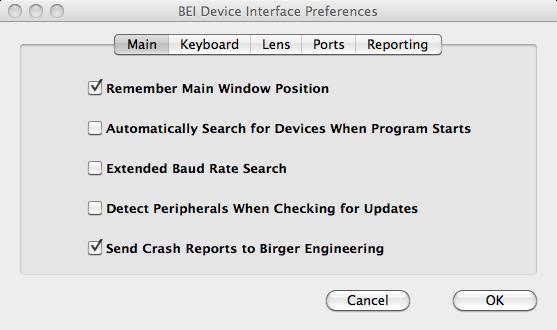 3.6 Preferences Mac The preferences window is activated by selecting Preferences from the BEI Device Interface application menu.