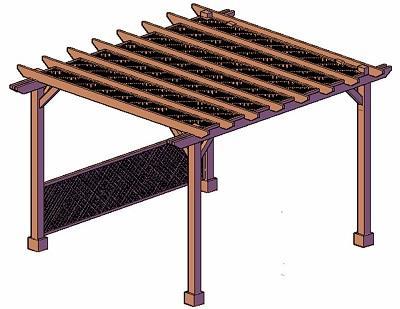 Roof support timbers and Rafters are 1 7/8" x 5 3/4" for all Pergolas styles (Garden, Enclosed and Arched).