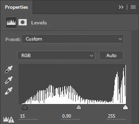 4 Click the Levels icon ( ) in the Adjustments panel to add a Levels adjustment layer. The Levels histogram in the Properties panel displays the range of dark and light values in the image.