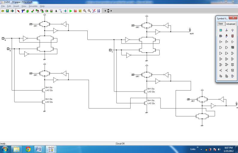 3.3.4 Full adder Fig.25. simulation results of half adder by using self resetting logic Fig.26.