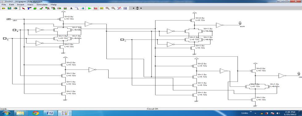3.1.4 Full adder Fig.10. schematic of full adder by using dynamic logic Fig.11. simulation results of full adder by using dynamic logic 3.