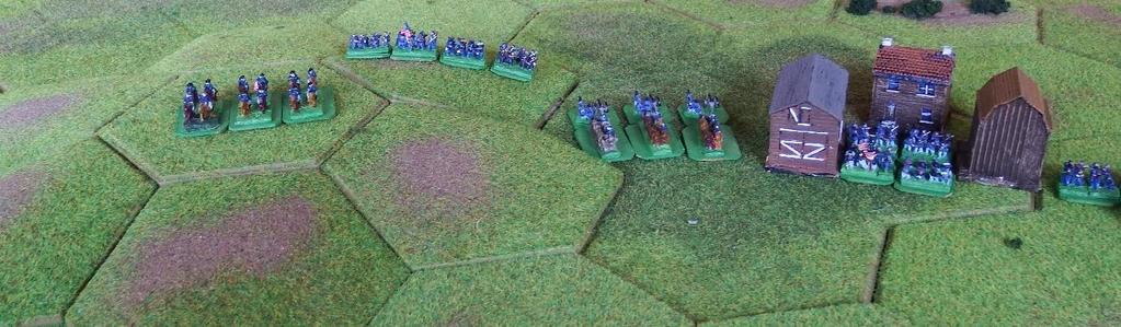 Confederate turn 3 Assault - Left Flank Two cavalry units, accompanied by General Stuart, moved forwards around the left side of the woods,