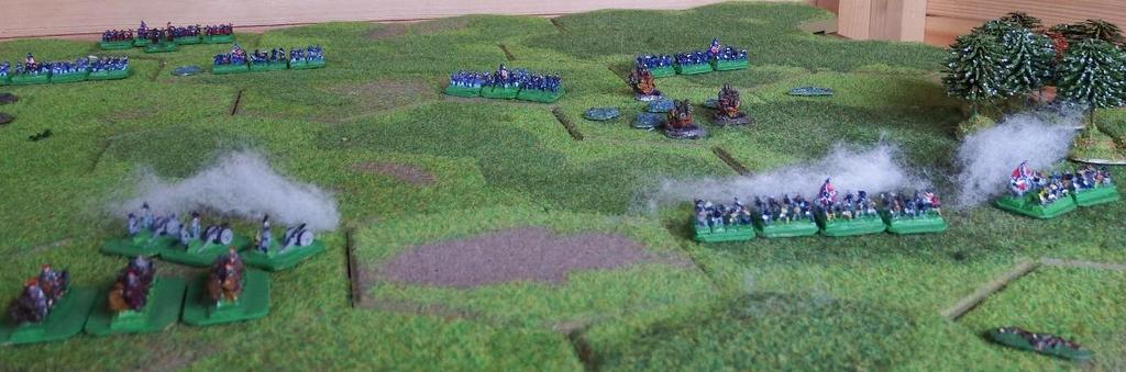 Union turn 7 Attack - Right Flank The Union cavalry and the remains of the infantry brigade on the right flank counter-attacked the Confederate cavalry.