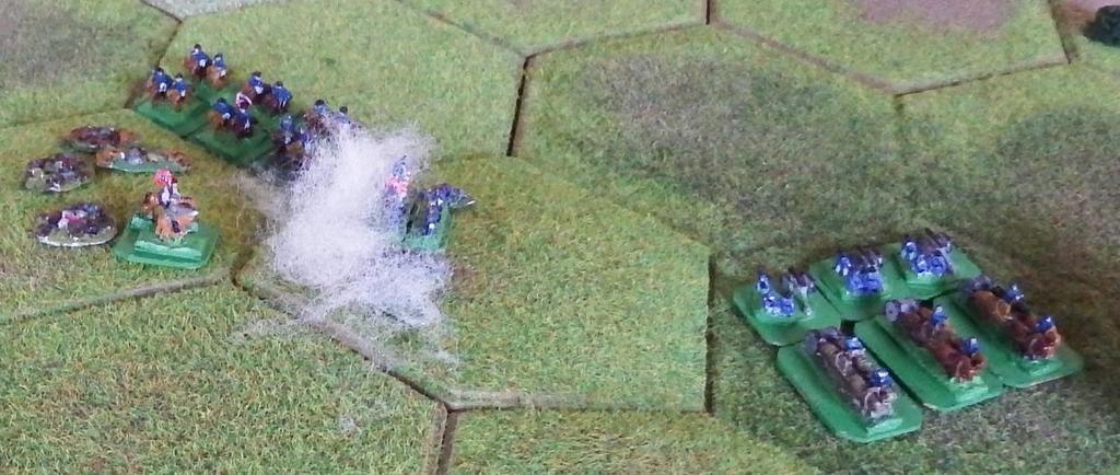 A,S for one hit, eliminating the unit for 1 Victory Point Confederate turn 7 Assault - Right Flank The two infantry units moved forwards again, supported