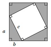 In Lesson 2.3.1, you learned a method to find the length of a hypotenuse of a right triangle by finding the area of the square built on the hypotenuse, as shown in the diagram at right.