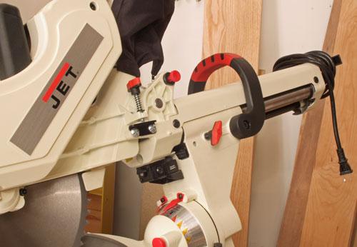 At 45-degree miter (left or right) and a 45-degree right bevel the JET 12" Sliding Dual Bevel Compound Miter Saw cuts material up to 1-3/4 -thick by 8-3/4 -wide.