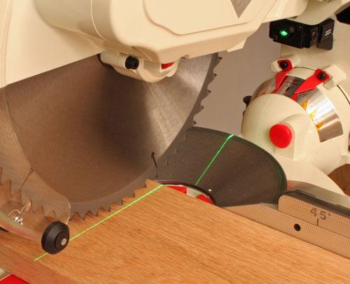Green XACTA Laser The JET 12" Sliding Dual Bevel Compound Miter Saw is equipped with our patented Green XACTA Laser.