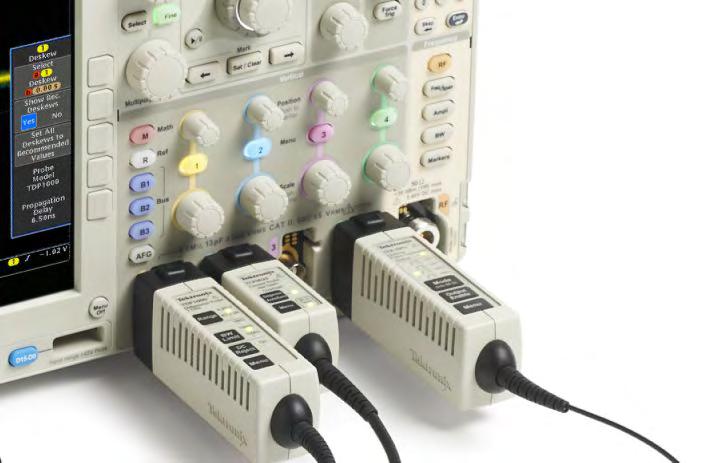 MDO4000C Series Oscilloscope TekVPI probe interface. The TekVPI probe interface sets the standard for ease of use in probing.