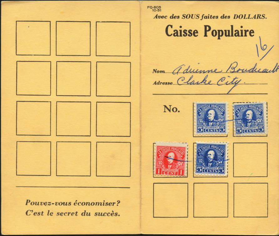 Caisse Populaire Savings Card.