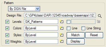October, 2012 Ohio Department of Transportation, GEOPAK Road Training Guide Pattern By DGN File Use this option when pattern lines have been drawn in the DGN file to represent the locations where the