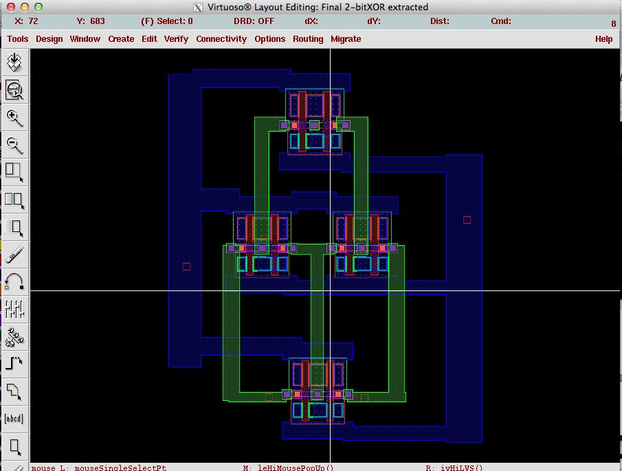Next 3 figures show the layout of the XOR gate, Half