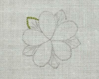 Lesson 8, Page 2 The first parts of the flower that will be stitched are the little leaves that jut out between the petals. Feel free to draw your stitch directions inside these little leaves.