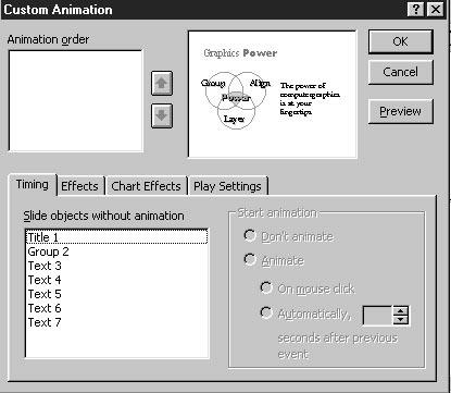 Animating objects 1 Normally graphics in PowerPoint appear in one piece when the slide appears.