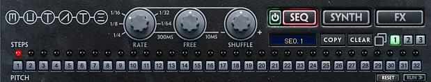 RATE Sets the Rate or Speed of the Sequencer. FREE When set to Free this knob determines the variable speed of the Sequencer. SHUFFLE Adds negative or Positive Shuffle to the groove of the Sequencer.