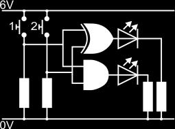 Over to you: Build the half-adder circuit shown opposite. (There are other ways to do it - this one highlights the connections needed.