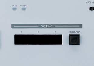 feature the Vote key for threefold choice to enable easy balloting by participants. The result is indicated on the Central unit, allowing a quick vote.