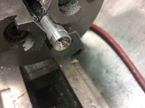 After running the 82 countersink 2, I reduced the outside diameter of the part by about 0.01" for about ¼". The smaller diameter indicates the smaller angle of the countersink.