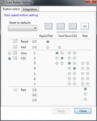 a) Clicking on the small box in the Scan Menu to open the Scan Button Setting window. Check the radio button next to CSS. b) Hit Apply button and Close.