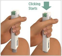 Firmly press and hld dwn yur Plegridy Pen n yur injectin site. This will insert the needle and start yur injectin (See Figure K).