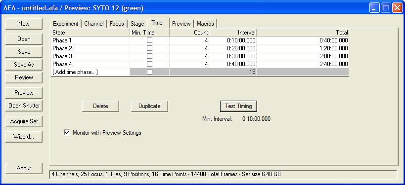 iv. Time: a. Select the [Add ] button below the State column in order to add more Time Phases to the Experiment. Different phases support sampling at different rates.