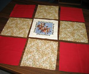 Lay out the pieces with the solid and print squares around the