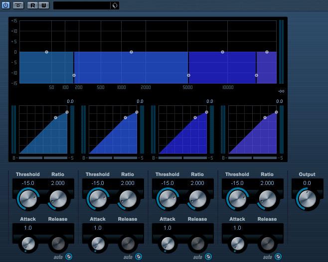 MultibandCompressor (Cubase only) Bypassing frequency bands Each frequency band can be bypassed using the B button in each compressor section.