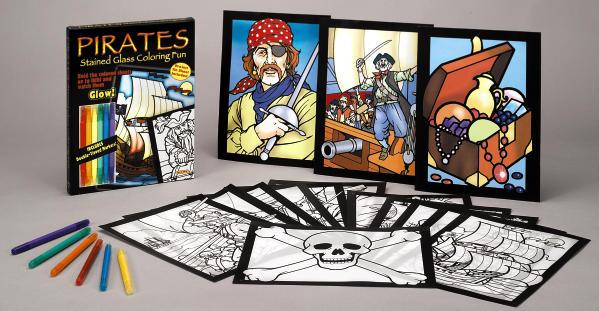 Stained Glass Coloring Fun NEW RELEASES Pirates Stained Glass Coloring Fun Sixteen action-packed scenes plus 6 markers take colorists on a maritime adventure with