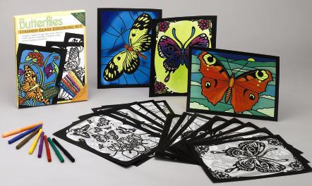 Stained Glass Coloring Kits ALSO AVAILABLE Butterflies Stained Glass Coloring Kit This symphony of butterflies will take wing and soar when you apply the