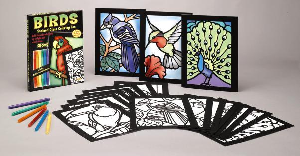 0-486-46653-1 978-0-486-46653-8 Birds Stained Glass Coloring Fun Printed on fine-quality, boldly outlined translucent paper, 16 different bird species await