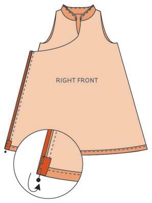 Pin the inner and outer collar pieces with the right sides together and the dress neckline sandwiched between the two collars, aligning all the neck edges.