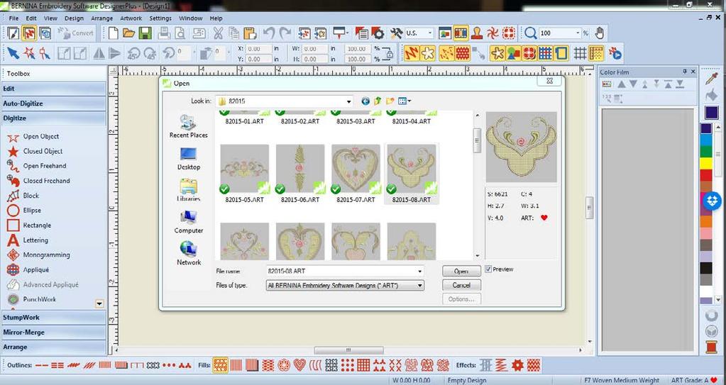 PREPARING THE EMBROIDERY DESIGN In the BERNINA Software 7 Designer Plus you will need to combine and prepare your appliqué design.