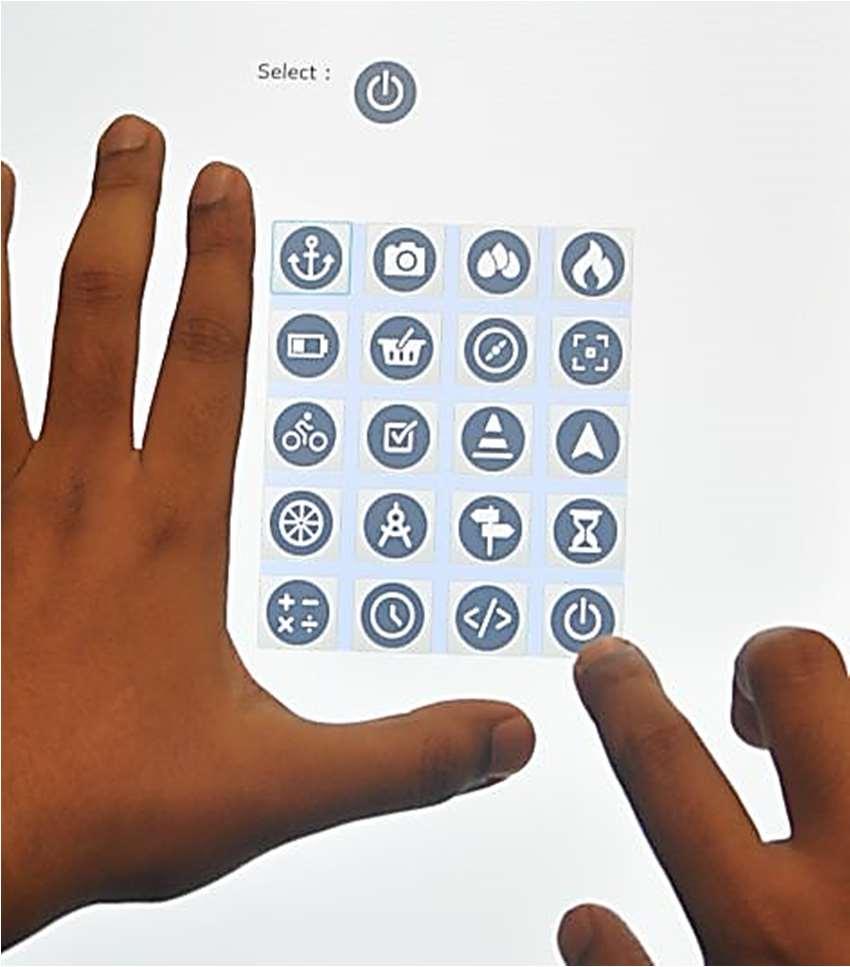 s recommendation that touch targets be no smaller than 9.6mm [38]. In total, HandMark-Finger supports 42 items (21 in each hand). The user can rotate and move the menu in any direction.