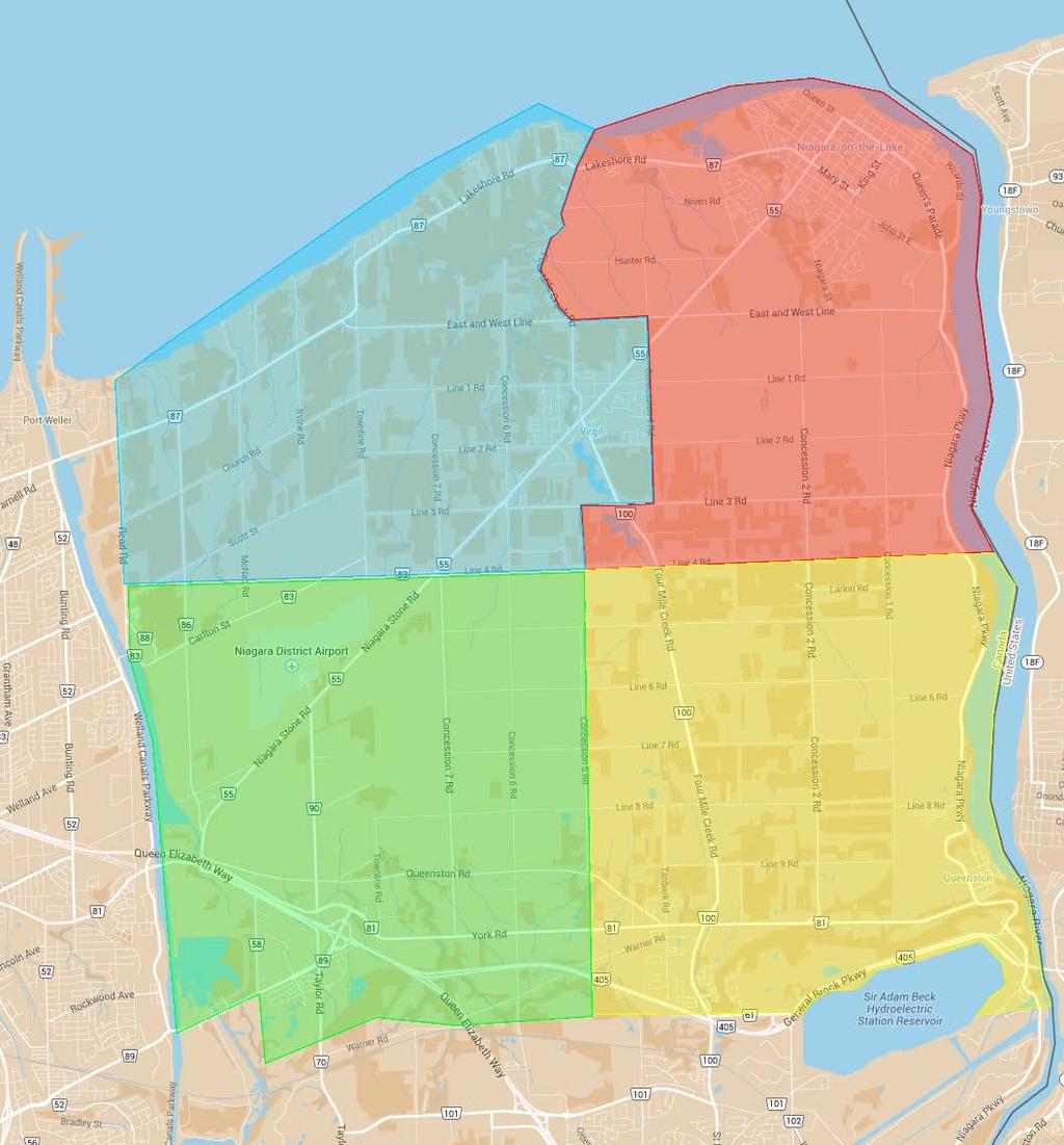 4.0 QUADRANTS OF NIAGARA-ON-THE-LAKE In order to effectively address the coverage and capacity issues in the Town of Niagaraon-the-Lake, it is helpful to split the municipality into quadrants.