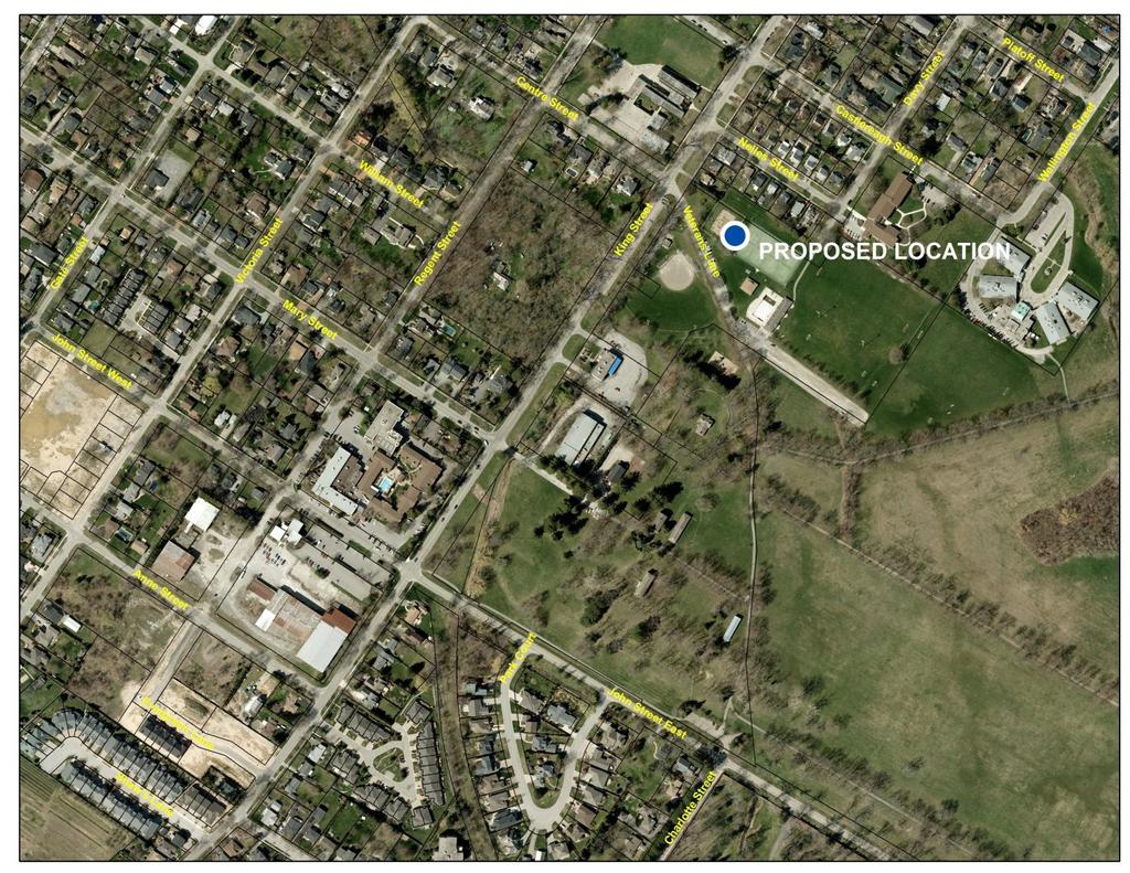 7.2 Recommended Site Location The proposed location for a wireless telecommunications site is at Veterans Memorial Park, at Veterans Lane and King Street, Niagara-on-the-Lake (Figure 7.