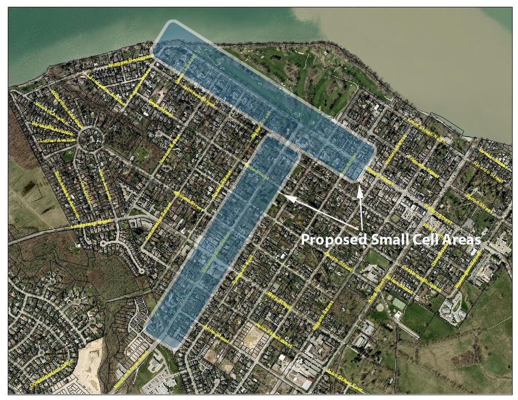 8.2 Recommended Site Location The proposed location for small cell antennas is along Queen Street, from Niagara Boulevard to Simcoe Street, and Mississagua Street from Balmoral Drive to Queen Street