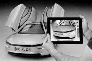 It uses built-in camera on tablet to display vehicle service